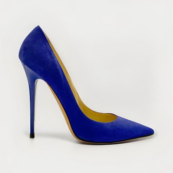 Jimmy Choo Shoes - JIMMY CHOO BRIGHT BLUE SUEDE ANOUK POINTY TOE HEELS 120mm PUMPS